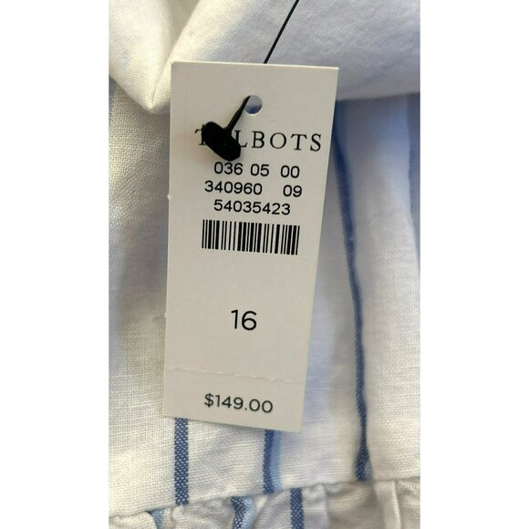 Talbots White Blue Striped Sleeveless Linen Blend Tiered Maxi Dress NWT Size 16 - Picture 8 of 11